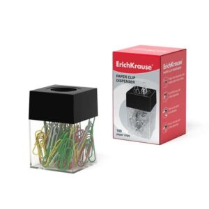 erichkrause dispensador magnetico de clips compacto y elegante incluye 100 clips de colores color transparente/negro
