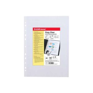 erichkrause fizzy clear pack de 100 fundas multitaladro a4 30mic 11 taladros acabado rugoso transparente