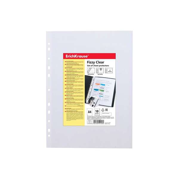 erichkrause fizzy clear pack de 10 fundas multitaladro a4 30mic 11 taladros acabado rugoso transparente