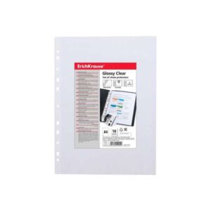 erichkrause glossy clear pack de 10 fundas multitaladro a4 60mic 11 taladros acabado brillante transparente