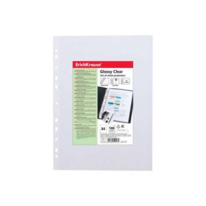 erichkrause glossy clear pack de 100 fundas multitaladro a4 100mic 11 taladros acabado brillante transparente