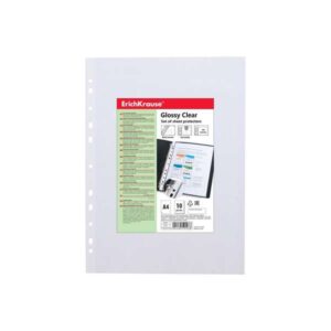erichkrause glossy clear pack de 10 fundas multitaladro a4 100mic 11 taladros acabado brillante transparente