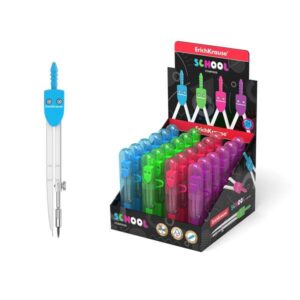 erichkrause compas de metal school 120mm radio maximo 18 cm estuche de plastico con regla incluida colores neon caja de plastico con colgador