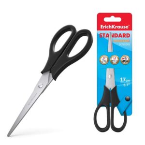 erichkrause standard tijeras con cuchillas de acero inoxidable 17cm afilado doble avanzado resistente a la corrosion mangos de plastico resistente color negro
