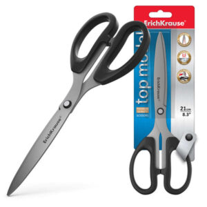 erichkrause top model tijeras de 21cm con cuchillas en forma de arco de acero inoxidable afilado doble avanzado color negro