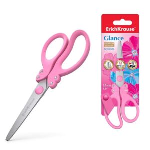 erichkrause glance tijeras con cuchillas de acero inoxidable 15cm extremos redondeados mangos ergonomicos colores aleatorios rosa y morado