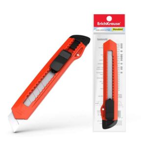 erichkrause easycut cuter con fijador push lock standard 18mm sistema de sujecion de cuchilla con seguro de empuje cuchilla segmentada de acero color aleatorio naranja/amarillo
