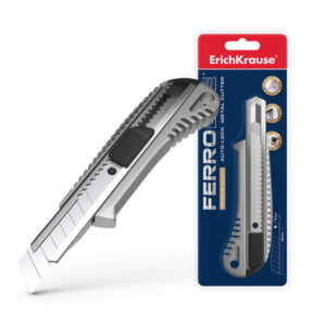 erichkrause cuter metalico con fijador automatico sistema de retencion de cuchilla de autobloqueo partidor incorporado color plateado