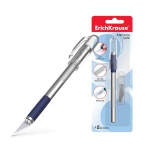 erichkrause cuchilla de precision para cortes de papel cuerpo metalico con agarre de goma cuchilla segmentada de acero resistente a la corrosion incluye 2 cuchillas de repuesto