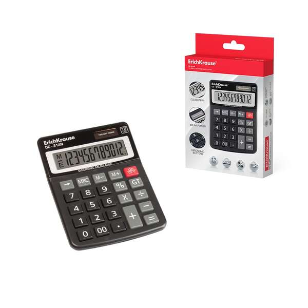 erichkrause calculadora electronica de sobremesa de 12 digitos pantalla lcd de 12 digitos funciones de calculo avanzadas energia solar color negro
