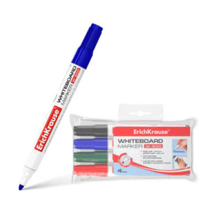 erichkrause w 500 pack de 4 rotuladores para pizarra blanca punta en forma de bala trazo de 0.8 a 2.5mm tinta a base de alcohol color azul, negro, rojo y verde