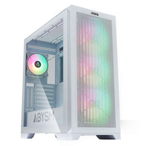 abysm gaming danube mura white bx300 argb caja torre atx, eatx, itx, micro atx lateral cristal templado 3.5" y 2.5" usb c 3.2, usb a 3.2 y audio 4 ventiladores argb instalados soporta refrigeracion liquida