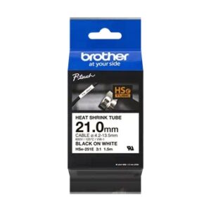brother hse251e cinta tubo termorretractil original de etiquetas para cables texto negro sobre fondo blanco ancho 21mm x 1.5 metros cable recomendado Ø 4.2mm a 13.5mm