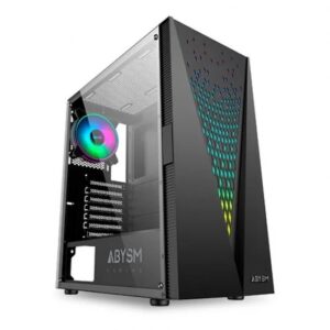 abysm gaming danube kolpa argb caja torre atx, itx, micro atx lateral cristal templado 3.5" y 2.5" usb a 2.0/3.2 y audio 1 ventilador argb instalado soporta refrigeracion liquida