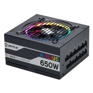 unykach atilius rgb black 650w fuente de alimentacion 650w atx 2.31 iluminacion rgb full modular pfc activo ventilador 120mm