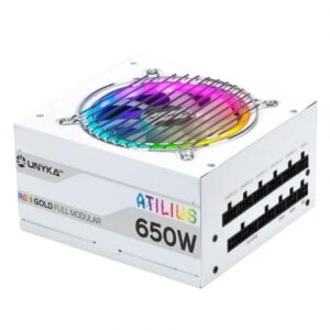 unykach atilius rgb white 650w fuente de alimentacion 650w atx 2.31 iluminacion rgb full modular pfc activo ventilador 120mm
