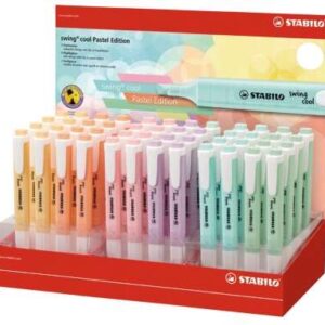 stabilo swing cool pastel expositor de 48 marcadores fluorescentes cuerpo plano punta biselada trazo entre 1 y 4mm tinta con base de agua colores surtidos