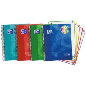 oxford europeanbook 5 lagoon cuaderno espiral formato a4+ cuadriculado 5x5mm 120 hojas tapa de plastico 5 bandas de color colores surtidos