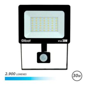 elbat foco led con sensor de movimiento potencia: 30w lumenes: 2900 luz fria 6.500k vida util: 30.000 50.000 horas angulo 120º proteccion ip44 distancia de deteccion: 5 a 12 metros