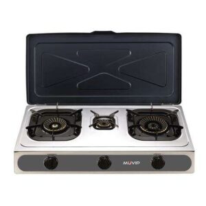 muvip parrilla de acero inoxidable quemador de hierro fundido quemadores desmontables base antideslizante dimensiones: 71x37x12.3 cm color plateado