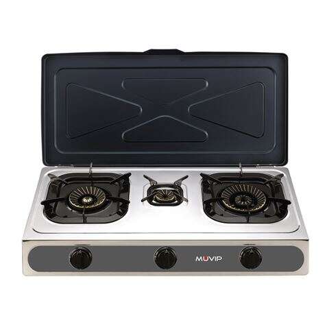 muvip parrilla de acero inoxidable quemador de hierro fundido quemadores desmontables base antideslizante dimensiones: 71x37x12.3 cm color plateado