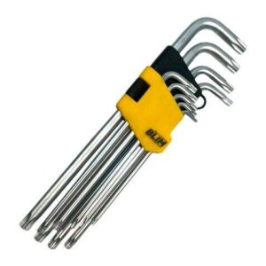 blim juego llaves torx largas con orificio 9 piezas acero cromo vanadio tratado y templado superficie con acabado satinado tamaño: t10,t15,t20,t25,t27,t30,t40,t45,t50