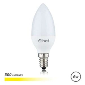 elbat bombilla led potencia 6w lumenes 500 tipo de luz 3000k luz calida casquillo e14 angulo 180º dimensiones 37x100mm 30.000 horas de vida 15.000 encendidos color blanco