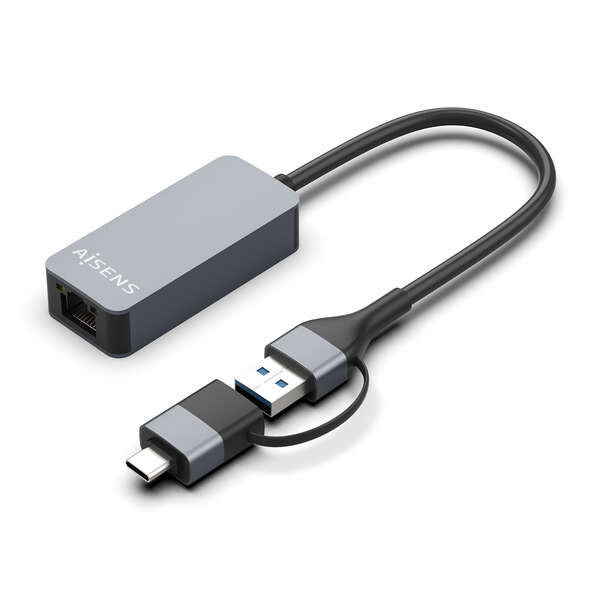 aisens conversor usb3.2 gen1 usb a+usb c a ethernet 2.5g 10/100/1000/2500 mbps 15cm color gris