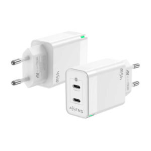 aisens cargador gan 45w 2xusb c pd3.0 qc4.0 color blanco
