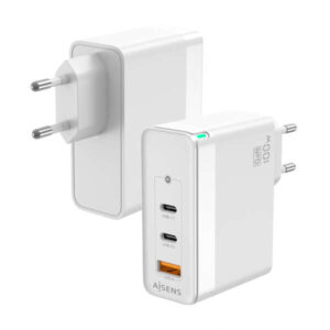 aisens cargador gan 100w 2xusb c pd3.0 qc4.0 qc5.0 1xusb a qc3.0 color blanco