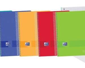 oxford europeanbook 8 live & go pack de 5 cuadernos espiral formato a4+ cuadriculado 5x5mm 160 hojas microperforadas con 4 taladros tapa de plastico 8 bandas de color colores surtidos