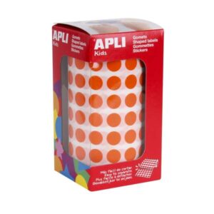apli rollo de 5192 gomets redondos naranjas tamaño Ø 10,5mm 59 hojas pretroqueladas adhesivo base agua cumple normas en 71 y fsc