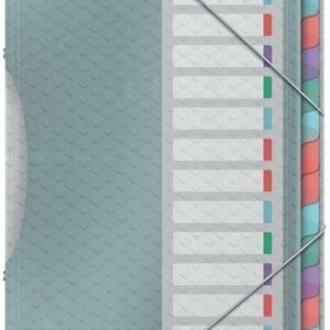 esselte colour'breeze clasificador con 12 pestañas multicolor para formato a4 3 solapas en la contraportada polpropileno en relieve cierre con goma elastica color translucido
