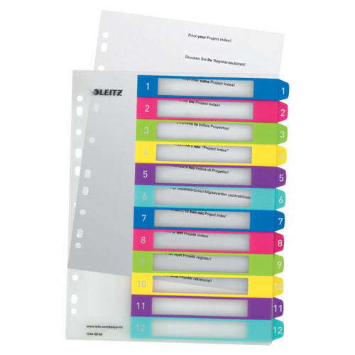 leitz wow indice de plastico imprimible multicolor 12 pestañas multitaladro formato a4 color translucido