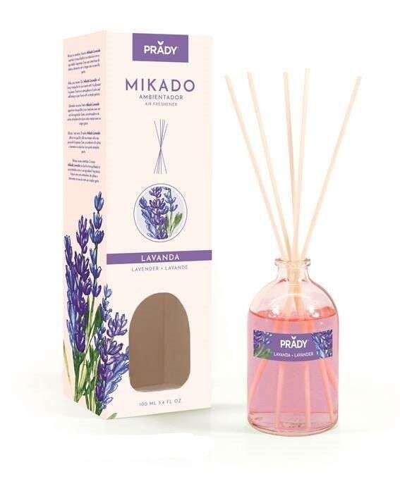 prady ambientador mikado lavanda frasco de cristal 100ml y varitas difusoras