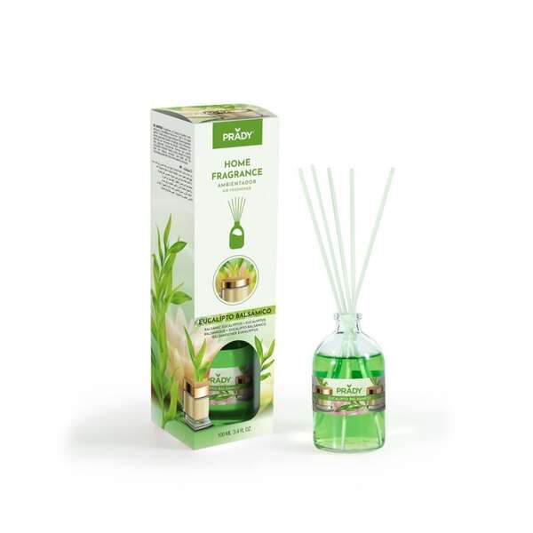 prady ambientador mikado eucalipto balsamico frasco de cristal 100ml y varitas difusoras
