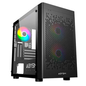 abysm danube inva mx202 caja torre itx, micro atx lateral cristal templado 3.5" y 2.5" usb a, usb c y audio 3 ventiladores argb instalado soporta refrigeracion liquida