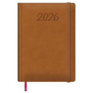 dohe manaos agenda anual dia pagina cubierta en polipiel cierre con goma elastica papel ahuesado sabado y domingo misma pagina tamaño 17x24cm color marron