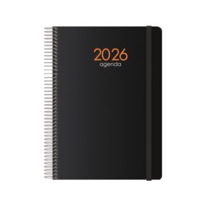 dohe syncro agenda anual dia pagina cubierta de plastico sabado y domingo misma pagina cierre con goma elastica tamaño 15x21cm color negro
