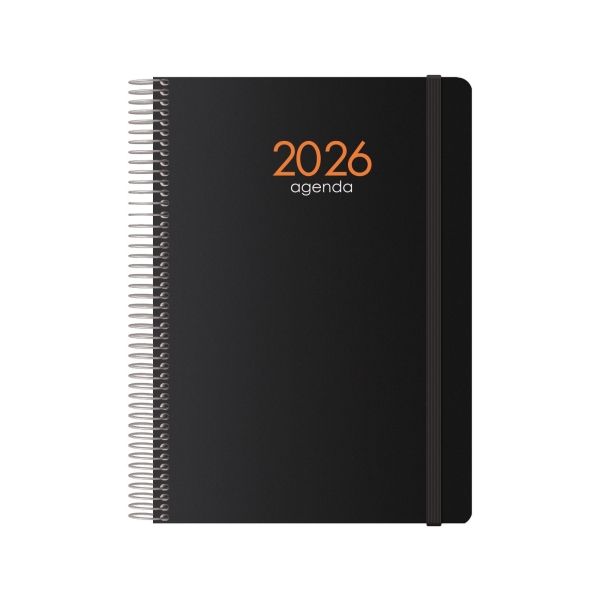 dohe syncro agenda anual dia pagina cubierta de plastico sabado y domingo misma pagina cierre con goma elastica tamaño 15x21cm color negro