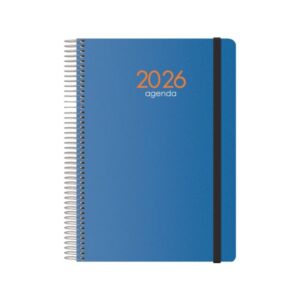 dohe syncro agenda anual dia pagina cubierta de plastico sabado y domingo misma pagina cierre con goma elastica tamaño 15x21cm color azul