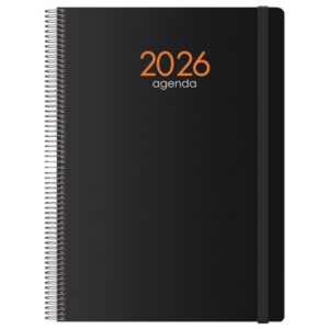 dohe syncro agenda anual dia pagina cubierta de plastico sabado y domingo misma pagina cierre con goma elastica tamaño 21x29cm color negro
