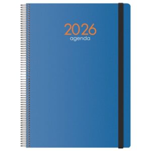 dohe syncro agenda anual dia pagina cubierta de plastico sabado y domingo misma pagina cierre con goma elastica tamaño 21x29cm color azul