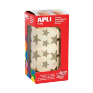 apli rollo de 2360 gomets estrella dorada 12.5mm y 19.5mm adhesivo permanente ideal para escuelas y talleres infantiles