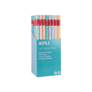 apli expositor de 55 rollos de papel regalo nordik fun 11 rollos por color medidas del rollo 0.70x2m 5 diseños