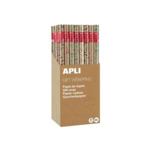 apli expositor de 55 rollos de papel regalo kraft fun 11 rollos por color medidas del rollo 0.70x2m 5 diseños