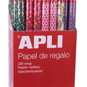 apli expositor de 55 rollos de papel regalo tendance 11 rollos por color medidas del rollo 0.70x2m 5 diseños