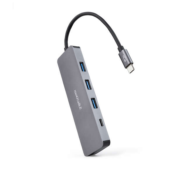 nanocable hub usb c/m a 3xusb3.0/h + 1xusb c/h 10cm color aluminio