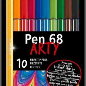 stabilo pen 68 arty caja metalica de 10 rotuladores punta de fibra trazo de 1mm aprox. tinta a base de agua capuchon ventilado colores surtidos