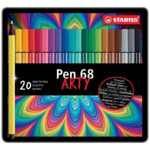 stabilo pen 68 arty caja metalica de 20 rotuladores punta de fibra trazo de 1mm aprox. tinta a base de agua capuchon ventilado colores surtidos